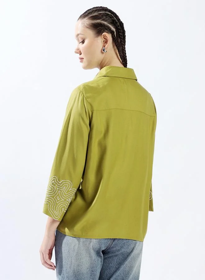 HIGH STAR Multicolor Women'S Multicolour 100% Cotton Embroidered Button Down Oversized Shirt for Women | Best Price UAE