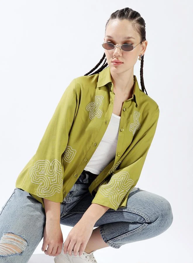 HIGH STAR Multicolor Women'S Multicolour 100% Cotton Embroidered Button Down Oversized Shirt for Women | Best Price UAE