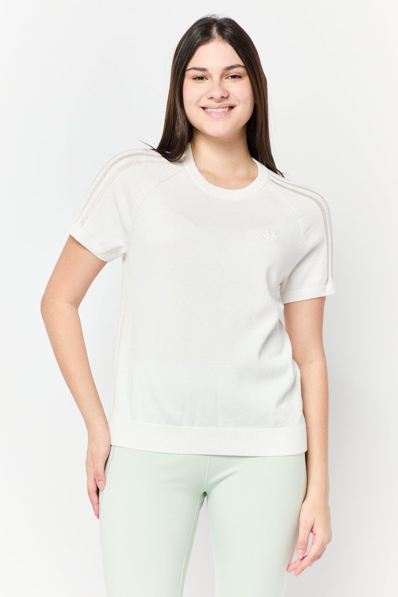 adidas Originals Women Sportswear Fit Short Sleeves Outdoor Knitted Top, White  - Image 1