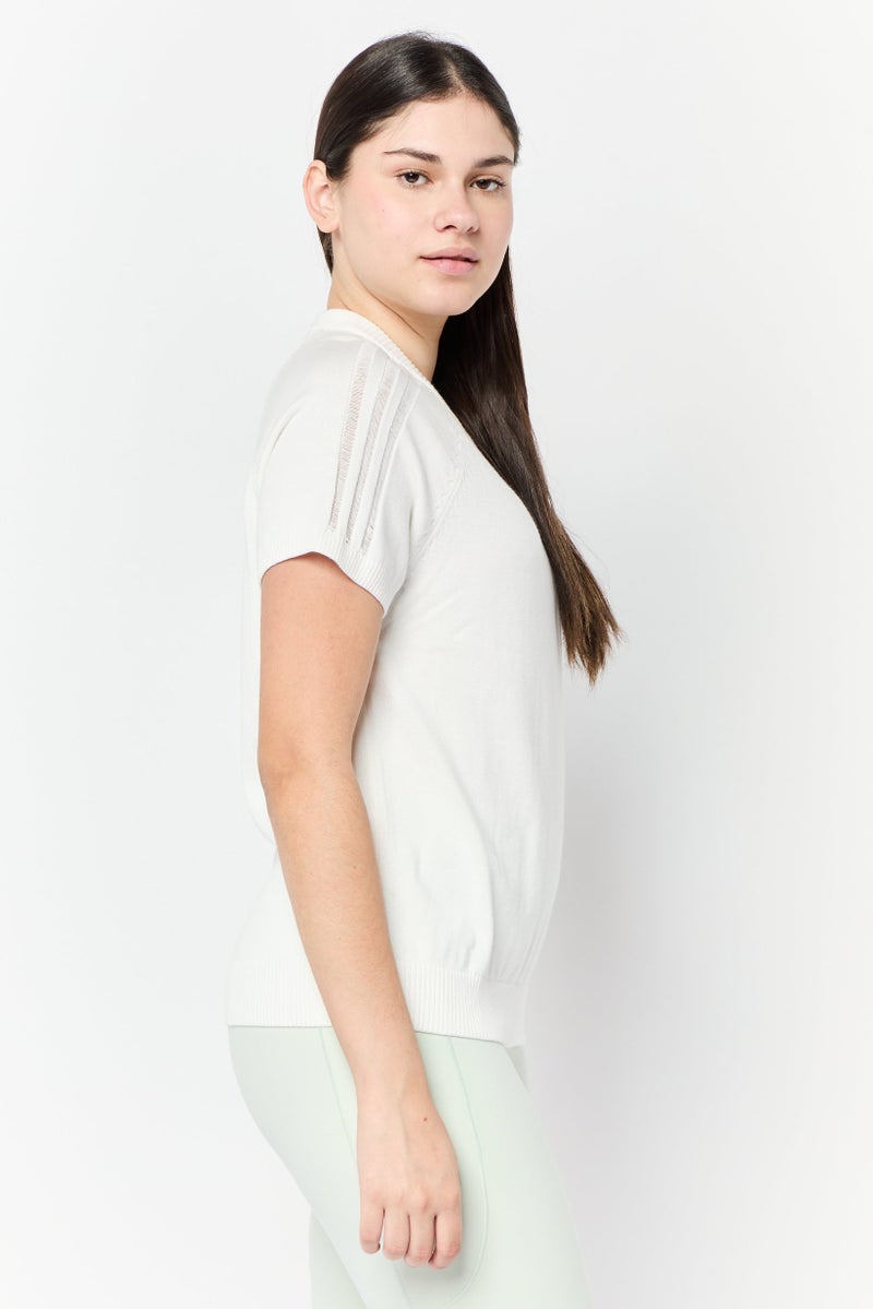 adidas Originals Women Sportswear Fit Short Sleeves Outdoor Knitted Top, White  - Image 3