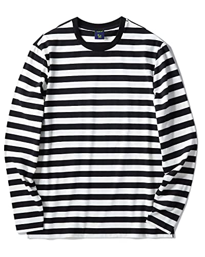 Zengjo Black and White Striped Shirt Men(L,Black&White Wide) - Image 1