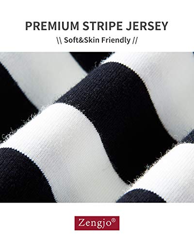 Zengjo Black and White Striped Shirt Men(L,Black&White Wide) - Image 5