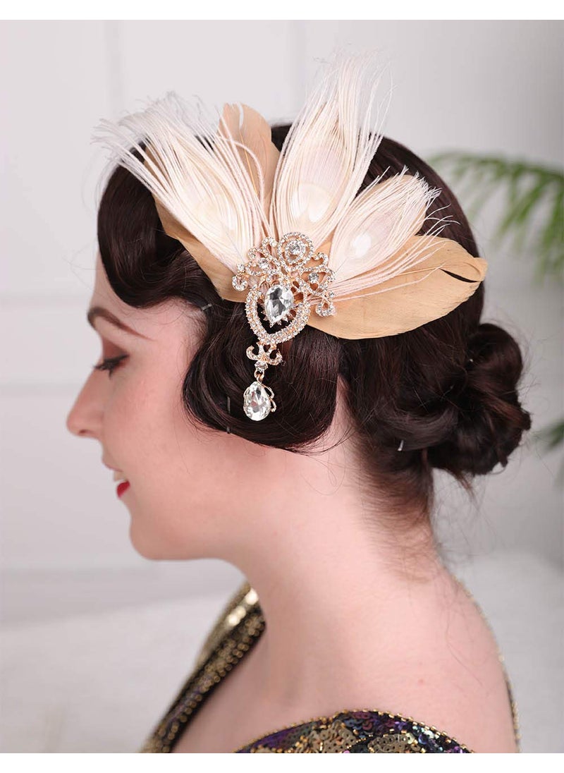 Aimimier - Aimimier 1920s Headpiece Flapper Feather Hair Clip Crystal Teardrop Roaring 20s Prom Party Festival Hair Accessories for Women - Image 1