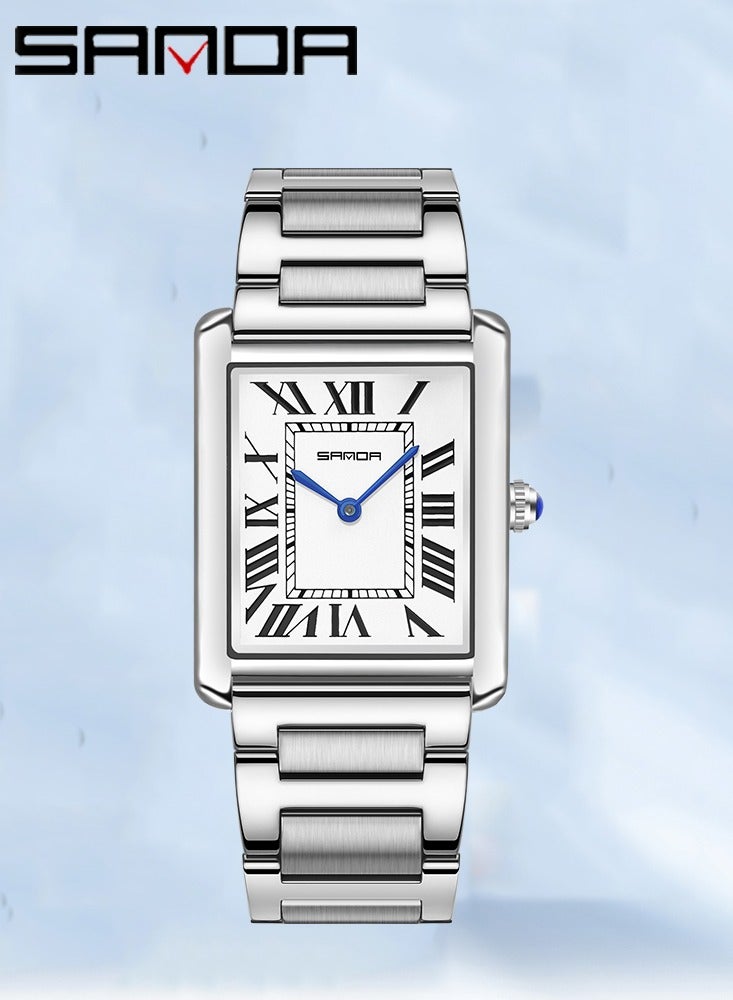 SANDA Men Quartz Watch Waterproof Casual Fashion Men Quartz Watches Wear Resistant Stainless steel Strap Square Dial Design Business Wristwatch Male - Image 1