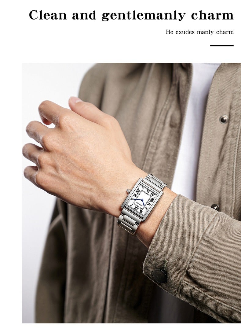 SANDA Men Quartz Watch Waterproof Casual Fashion Men Quartz Watches Wear Resistant Stainless steel Strap Square Dial Design Business Wristwatch Male - Image 2