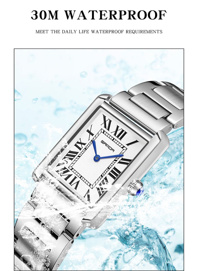 SANDA Men Quartz Watch Waterproof Casual Fashion Men Quartz Watches Wear Resistant Stainless steel Strap Square Dial Design Business Wristwatch Male - Image 5