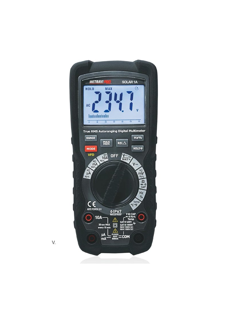 METRAVI Metravi Pro Solar1A Industrial Multimeter for upto 1500 VDC with TRMS 6000 counts VFD IP67 ideal for Solar and PV  - Image 1