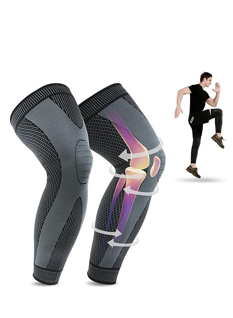 Tanyaz Full Leg Compression Sleeves anti Sliping Ventilation Long Knee Support with Wraps for Men and Women Long Knee Compression Sleeve - Image 1