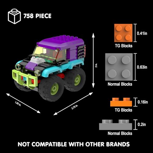 TG BLOCKS 4 Pack Monster Truck Micro Brick Building Blocks Set Pull Back Car Toy Vehicles Set Birthday Party Favor or Gift for Teens Ages 8 Kids - Image 5