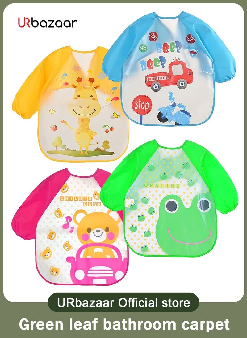 URbazaar 4 Pack Long Sleeve Baby Bibs, Waterproof Sleeved Bib Smock for Baby Toddler 6-36 Months - Image 1