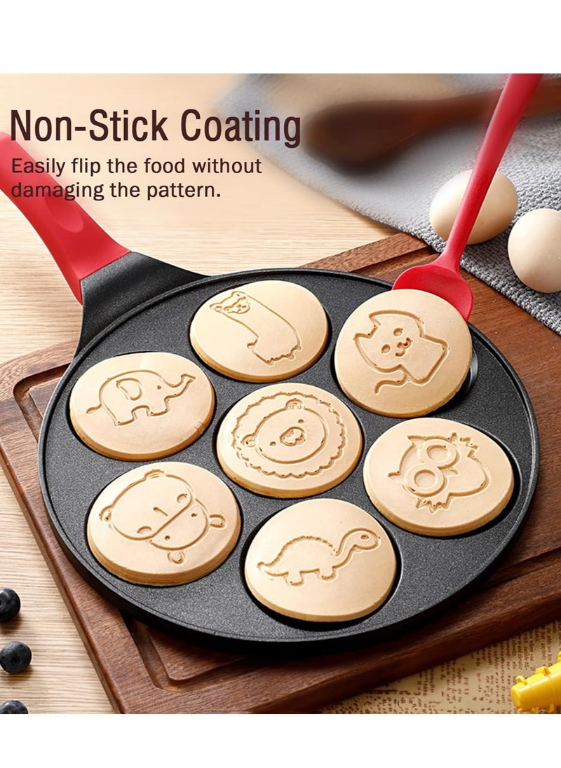 RATSAW Mini Pancake Maker for Kids Nonstick Waffle Maker Breakfast Pan Egg Cooker Pan Egg Skillet Mini Pancakes Pan 7 Hole Cartoon Animal Pattern PFOA FreeCompatible fried egg pan 10.5 In for All Cooktops  - Image 3