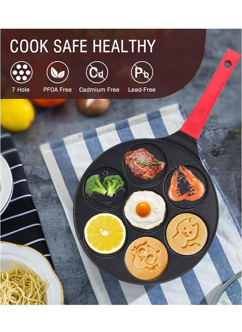 RATSAW Mini Pancake Maker for Kids Nonstick Waffle Maker Breakfast Pan Egg Cooker Pan Egg Skillet Mini Pancakes Pan 7 Hole Cartoon Animal Pattern PFOA FreeCompatible fried egg pan 10.5 In for All Cooktops  - Image 2