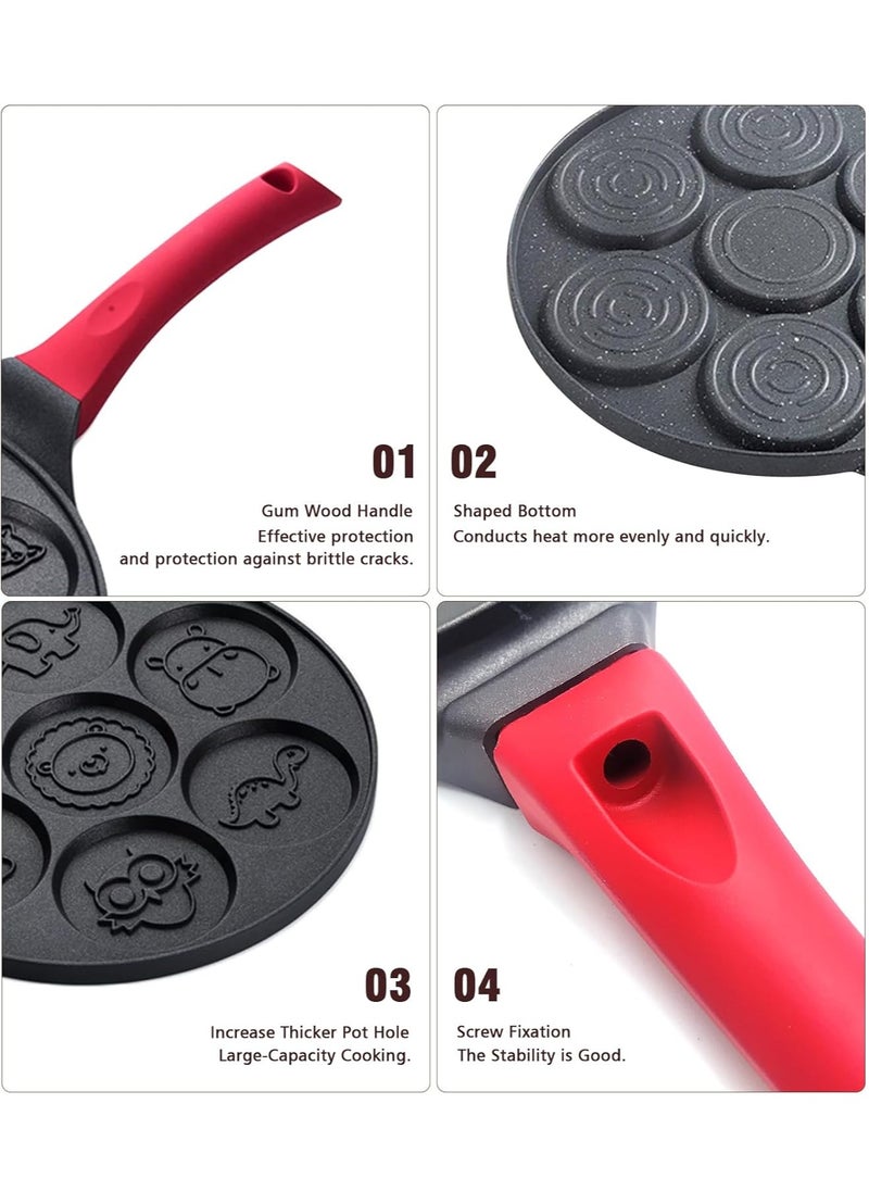 RATSAW Mini Pancake Maker for Kids Nonstick Waffle Maker Breakfast Pan Egg Cooker Pan Egg Skillet Mini Pancakes Pan 7 Hole Cartoon Animal Pattern PFOA FreeCompatible fried egg pan 10.5 In for All Cooktops  - Image 5