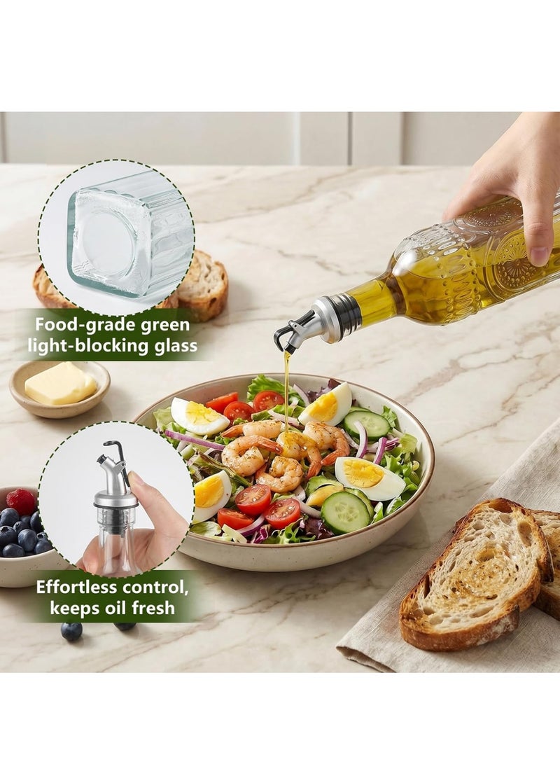 Bincoo 2 Pcs Olive Oil Dispenser Bottle 17oz/500ML  for Kitchen, Glass Premium Oil and Vinegar Cruet, Oil and Vinegar Dispenser Set with Stainless Steel Pourers, Funnel, Labels, Plugs - Image 3