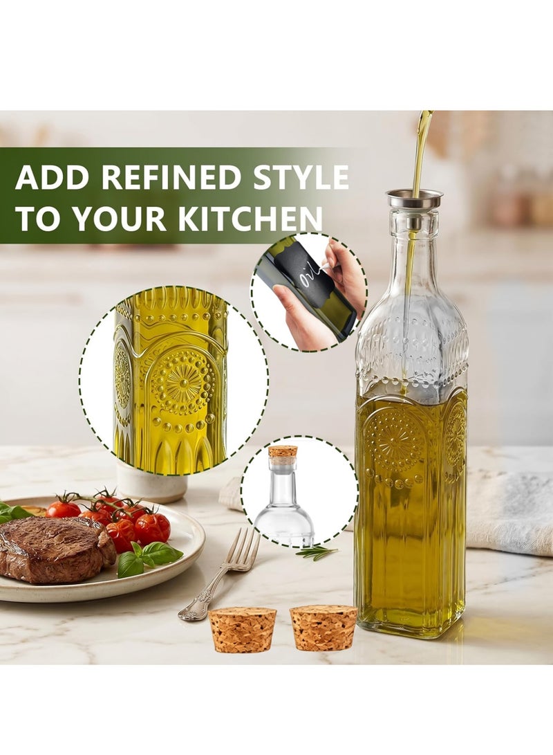 Bincoo 2 Pcs Olive Oil Dispenser Bottle 17oz/500ML  for Kitchen, Glass Premium Oil and Vinegar Cruet, Oil and Vinegar Dispenser Set with Stainless Steel Pourers, Funnel, Labels, Plugs - Image 4