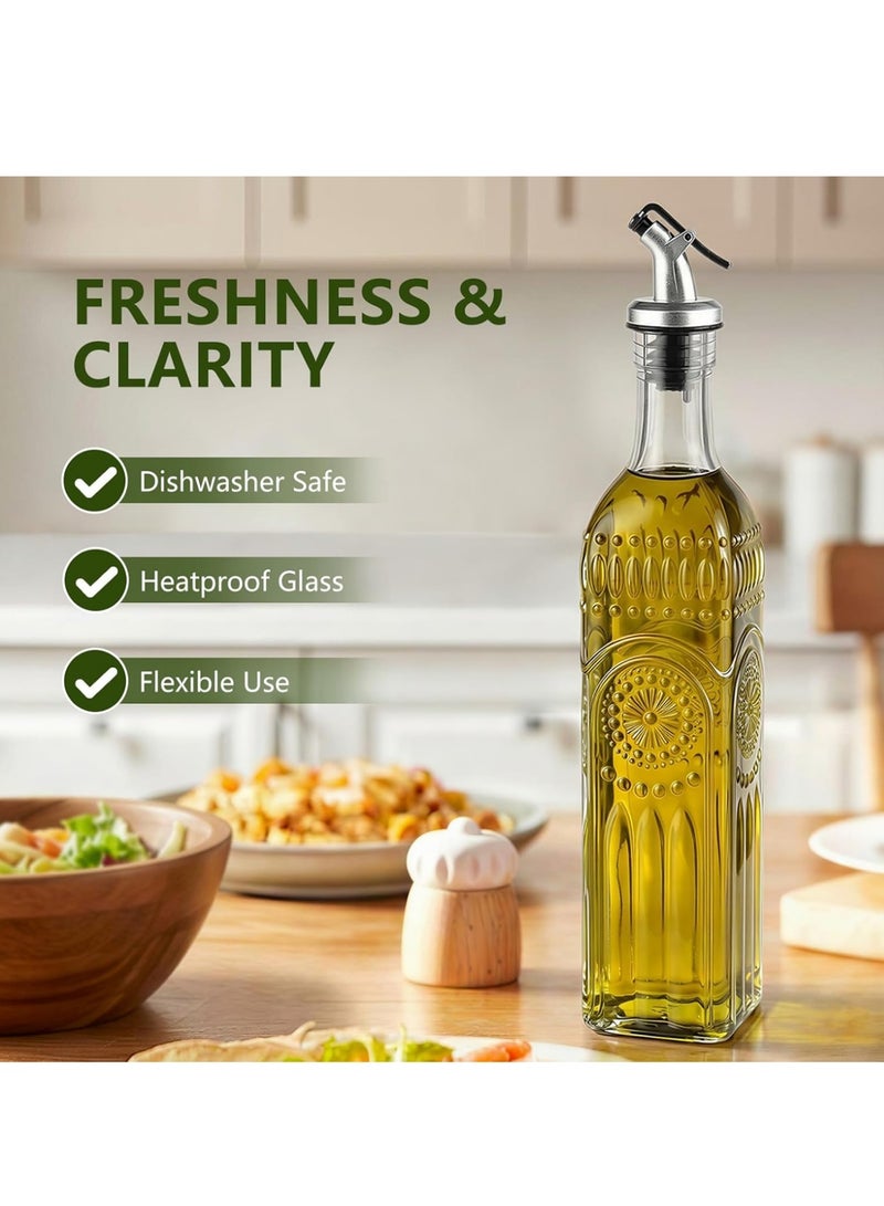 Bincoo 2 Pcs Olive Oil Dispenser Bottle 17oz/500ML  for Kitchen, Glass Premium Oil and Vinegar Cruet, Oil and Vinegar Dispenser Set with Stainless Steel Pourers, Funnel, Labels, Plugs - Image 5