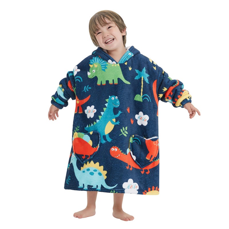 Mewkou Mewkou Wearable Blanket Hoodie for Kids Oversized Sherpa Blanket Hoodie for Kids Boys Girls Toddler 26YRDino