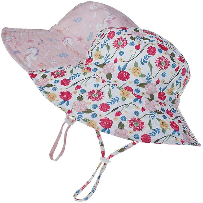 MaxNova Baby Sun Hat Toddler Summer UPF 50+ Baby Girl Bucket Hat Wide Brim Beach Hats for Baby Boys 6-12,12-24Months - Image 1