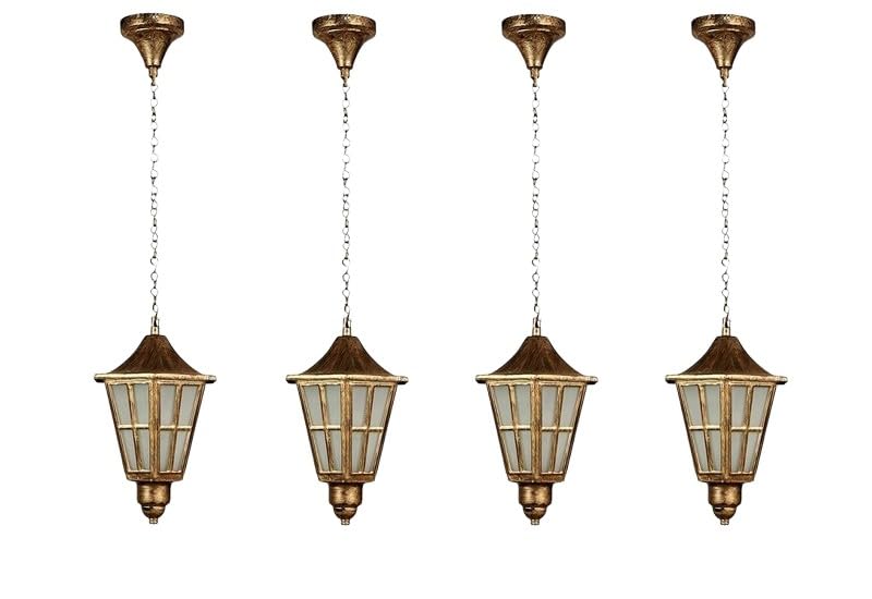 LIODOR Hurricane Antique Hanging Light Features a Metal & Glass Build, Ideal for Bedroom, Balconies, Dining Areas, & Both Indoor and Outdoor décor, Without Bulb (Pack of-4) - Image 1