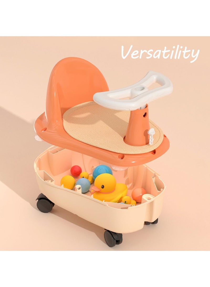 Multifunctional 3-in-1 Children's Baby Dining Chair Bathing Safety Bathtub Seat Toddler Shower Chair  Sliding Car with Storage Function