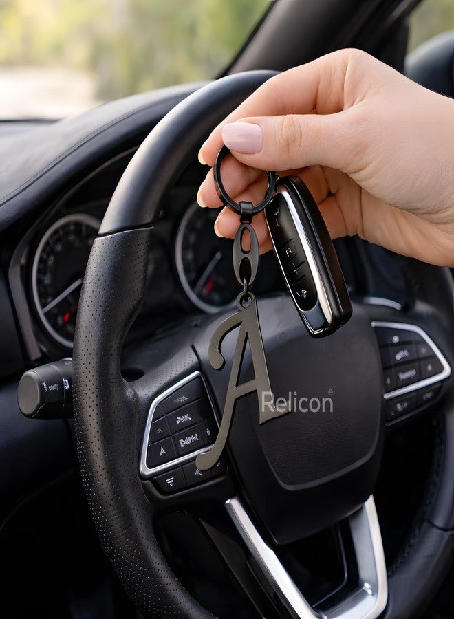 Relicon سلسلة مفاتيح ريليكون - حرف أ (KC-62) | سلسلة مفاتيح معدنية سوداء للأسماء لمفاتيح السيارة والدراجة - Image 5