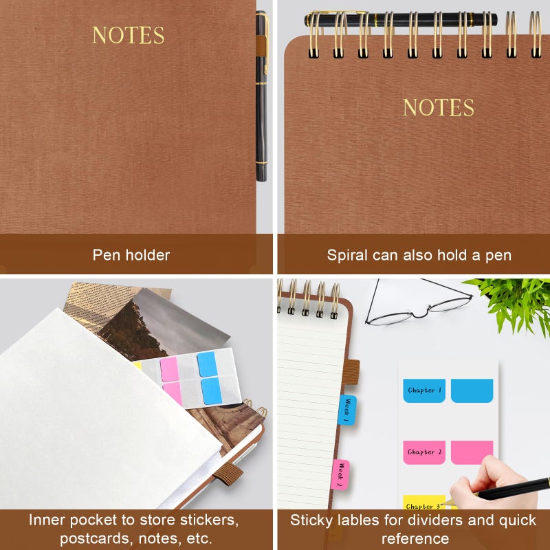 Mousbull Aesthetic Top Spiral Notebook, A5 Linen Hardcover Top Bound Steno Pads, 240 Pages 100gsm Thick Lined Paper Left Handed Notebook Journal for Work, School, Church Writing - Brown, 5.9" x 8.5" - Image 5