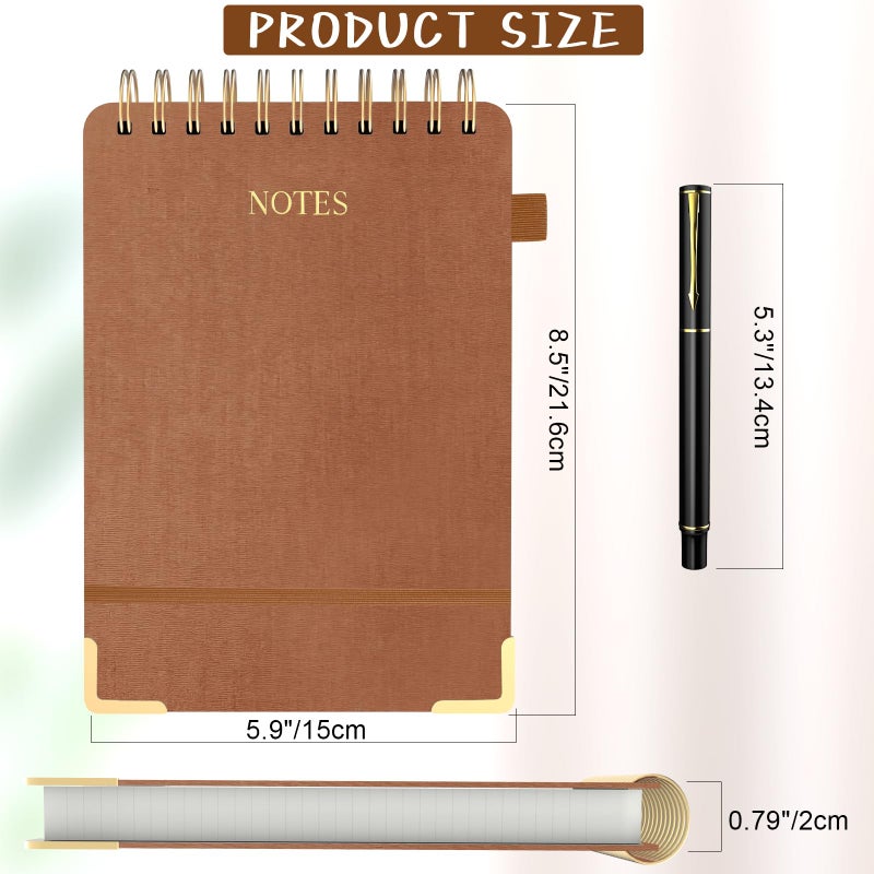 Mousbull Aesthetic Top Spiral Notebook, A5 Linen Hardcover Top Bound Steno Pads, 240 Pages 100gsm Thick Lined Paper Left Handed Notebook Journal for Work, School, Church Writing - Brown, 5.9" x 8.5" - Image 3