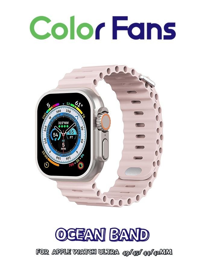 Soft Silicone Ocean Sports Strap Compatible Apple Watch Ultra 49mm 45mm 44mm 42mm for Men Women, Adjustible Watch Band for Apple Watch Ultra/SE/Series 9/8/7/6/5/4/3/2/1 - Pink Sand