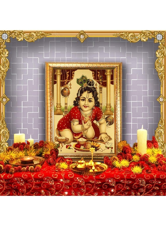 Hawai Gold Plated Laddu Gopal Bal Krishna Wall Hanging Religious Photo Frame for Worship Use SFDI00586_GLD, 10x14 INCH - Image 3