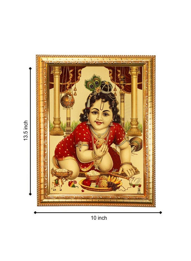 Hawai Gold Plated Laddu Gopal Bal Krishna Wall Hanging Religious Photo Frame for Worship Use SFDI00586_GLD, 10x14 INCH - Image 2