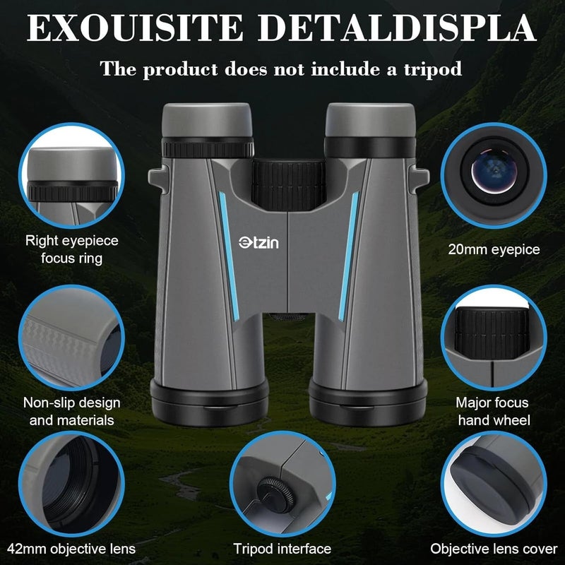 ETZIN Binoculars for Long Distance,Ultra HD Binoculars for for Bird Watching,Wildlife,Safari with Phone Adapter & Tripod Range 1000 Meter, Zoom 12x42 Wide Eye Peice Bright BAK 4 Glass EPL-1468IM - Image 3