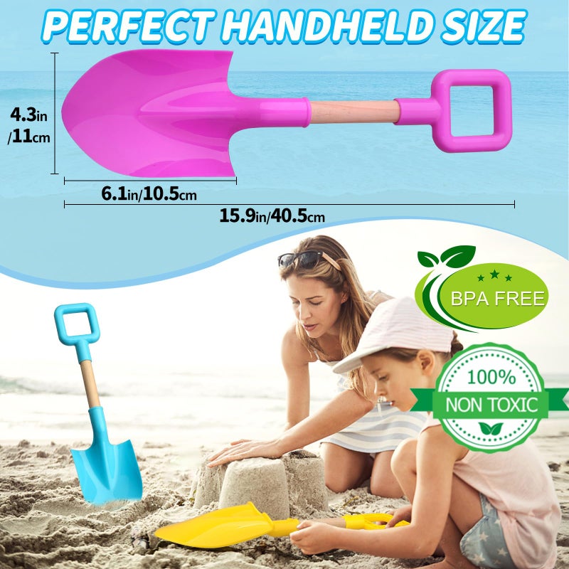 Amarlozn 16" Beach Sand Shovels Toys for Kids, Jumbo Gardening Tool Kits, Sturdy Long Wooden Spade for Sand Snow Digging, ABS Plastic Scoops Gift for Summer Winter Camping Backyard Planting ( Avocado 3PCS ) - Image 3