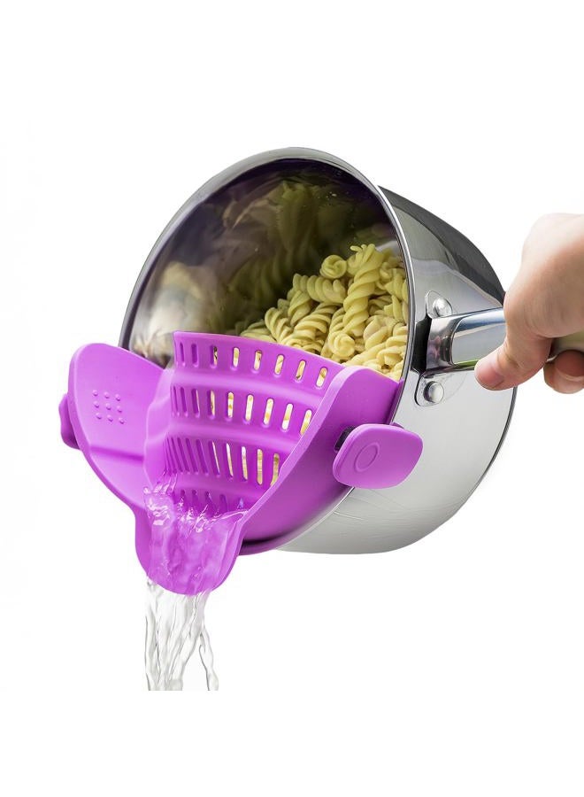 Kitchen Gizmo Snap N Strain Pot Strainer and Pasta Strainer - Strainers and Colanders - Adjustable Silicone Clip On Strainer for Pots, Pans, and Bowls - Kitchen Colander - Purple - Image 1