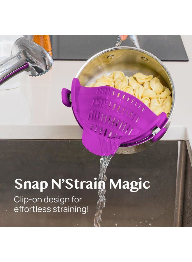 Kitchen Gizmo Snap N Strain Pot Strainer and Pasta Strainer - Strainers and Colanders - Adjustable Silicone Clip On Strainer for Pots, Pans, and Bowls - Kitchen Colander - Purple - Image 2
