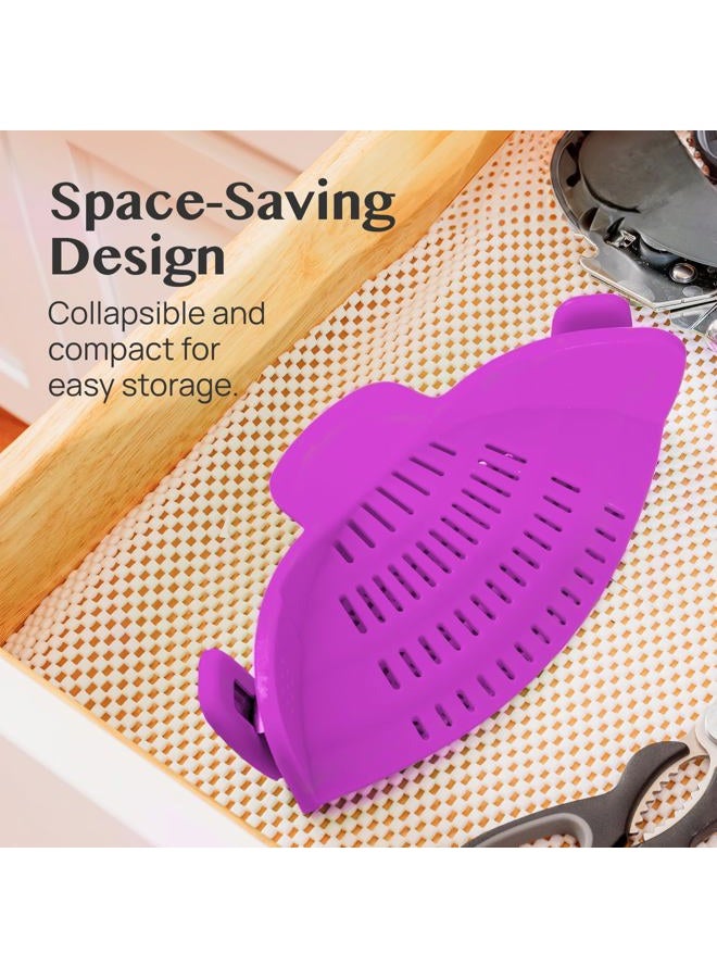 Kitchen Gizmo Snap N Strain Pot Strainer and Pasta Strainer - Strainers and Colanders - Adjustable Silicone Clip On Strainer for Pots, Pans, and Bowls - Kitchen Colander - Purple - Image 4