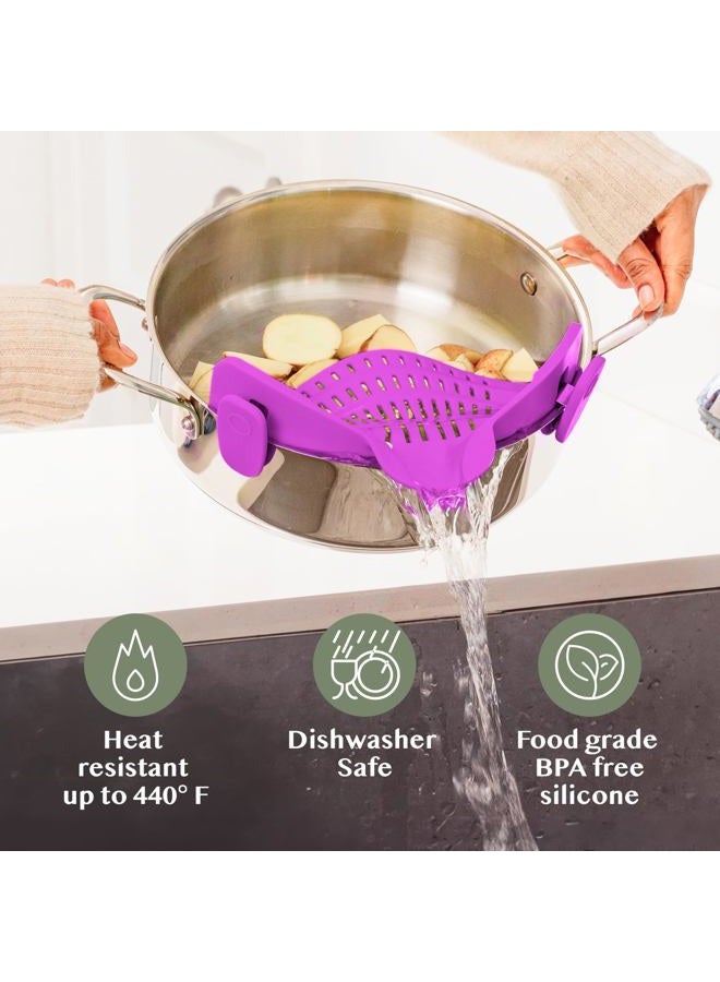 Kitchen Gizmo Snap N Strain Pot Strainer and Pasta Strainer - Strainers and Colanders - Adjustable Silicone Clip On Strainer for Pots, Pans, and Bowls - Kitchen Colander - Purple - Image 5