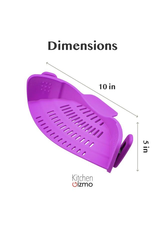 Kitchen Gizmo Snap N Strain Pot Strainer and Pasta Strainer - Strainers and Colanders - Adjustable Silicone Clip On Strainer for Pots, Pans, and Bowls - Kitchen Colander - Purple - Image 3