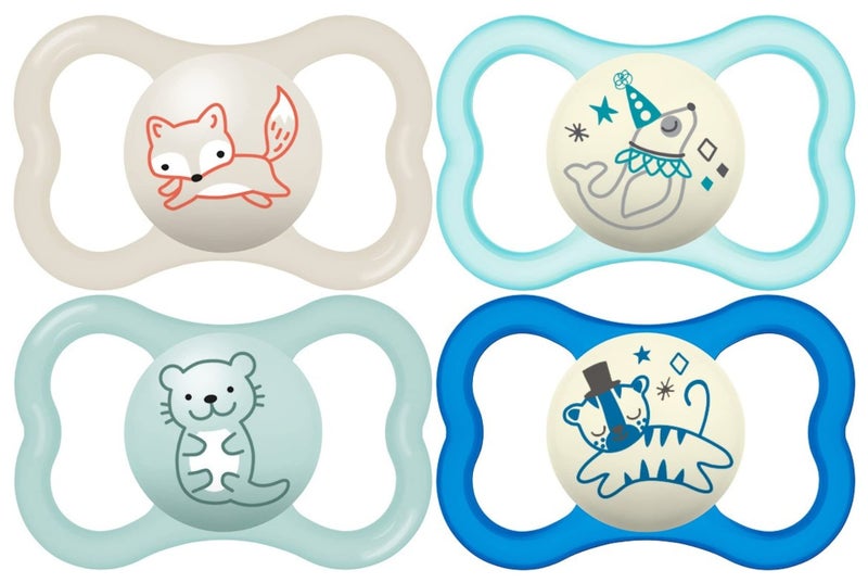 MAM Air Night & Day Baby Pacifier, for Sensitive Skin, Glows in The Dark, 6-16 Months, Baby Boy, 4 Count - Image 1