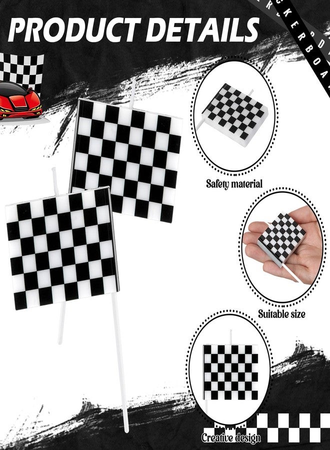Conelist مجموعة شموع عيد ميلاد من كونيليست، 6 قطع، بتصميم سيارات سباق، زينة كعكة على شكل شاحنة علم متقلب باللونين الأسود والأبيض، شموع لتزيين الكعكة، لوازم الحفلات - Image 3