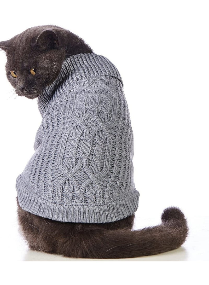 Warm Knitted Cat Sweater, Turtleneck Sleeveless Outfit for Cats & Small Dogs, Perfect Winter Clothes in Grey (S) - Image 1
