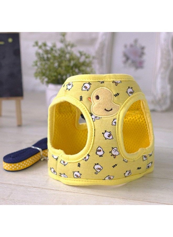 Stock Show Stock Show Small Pet Summer Spring Cute Cartoon Harness Vest and Matching Polka Dots Lead Leash Set Breathable Soft Mesh Padded Adjustable Chest Strap Hareness for Puppy Kitten Small Animal, Yellow  - Image 1