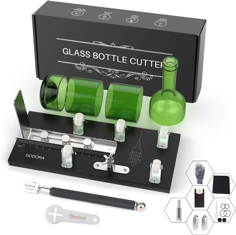 Godora Glass Bottle Cutter, Upgraded Glass Cutter for Bottles & Glass Cutter Bundle - DIY Machine for Cutting Wine, Beer or Soda Round Bottles & Mason Jars, Perfect Score Bottle Cutter - Image 1