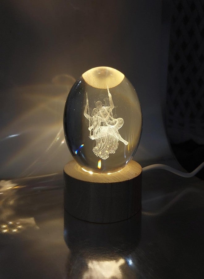 MATSON 3D Radha Krishn Swing Crystal Ball Lamp with Wooden Base: Perfect Bedroom Decorative Light for Friends, Family, and Men - Image 1