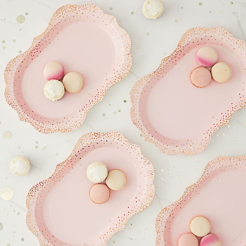 Sparkle and Bash Sparkle and Bash 24-Pack Pink Disposable Serving Trays  Gold Foil Polka Dotted Party Platters for Wedding  Birthday  Tea Party  Brunch Decorations  Table Centerpiece  Home Decor (9x13 in)  - Image 2