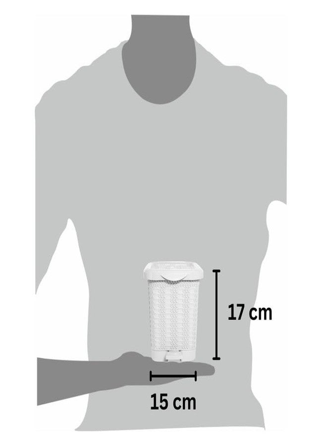 MORVI Zoya Small Plastic Pedal Dustbin 2 Ltr with Lid|Compact Woven Design Waste Bin|Table,Office Desk,Kitchen,Salon,Kids Room,Dressing Table|Durable,Easy to Clean Dust Bin|Set Of 1|WHITE - Image 4