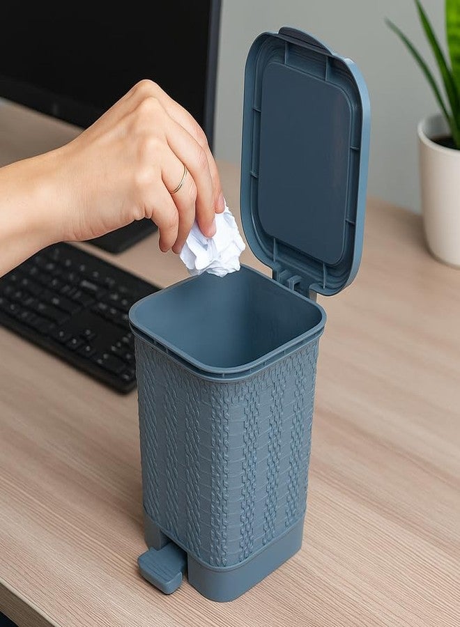 MORVI Zoya Small Plastic Pedal Dustbin 2 Ltr with Lid|Compact Woven Design Waste Bin|Table,Office Desk,Kitchen,Salon,Kids Room,Dressing Table|Durable,Easy to Clean Dust Bin|Set Of 1|WHITE - Image 2