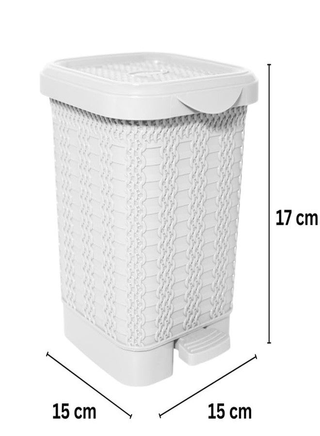 MORVI Zoya Small Plastic Pedal Dustbin 2 Ltr with Lid|Compact Woven Design Waste Bin|Table,Office Desk,Kitchen,Salon,Kids Room,Dressing Table|Durable,Easy to Clean Dust Bin|Set Of 1|WHITE - Image 3