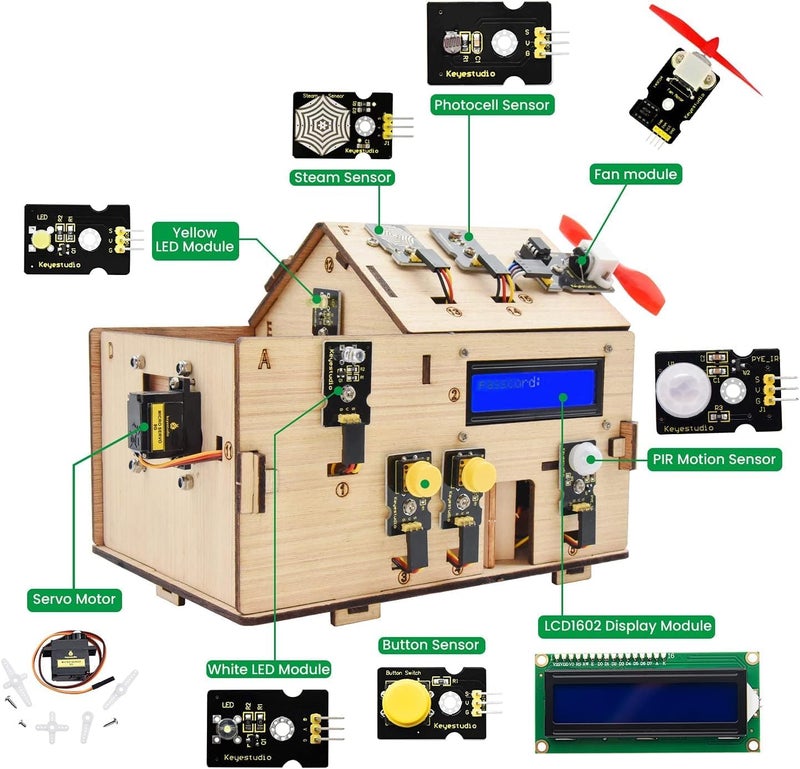 Keyestudio Smart Home IoT Kit for Arduino for UNO R3, Electronics Home Automation Coding Toys, Learning Mechanical Building, Electrical Engineering, Code Educational Coding for Kids Teens Adults - Image 3