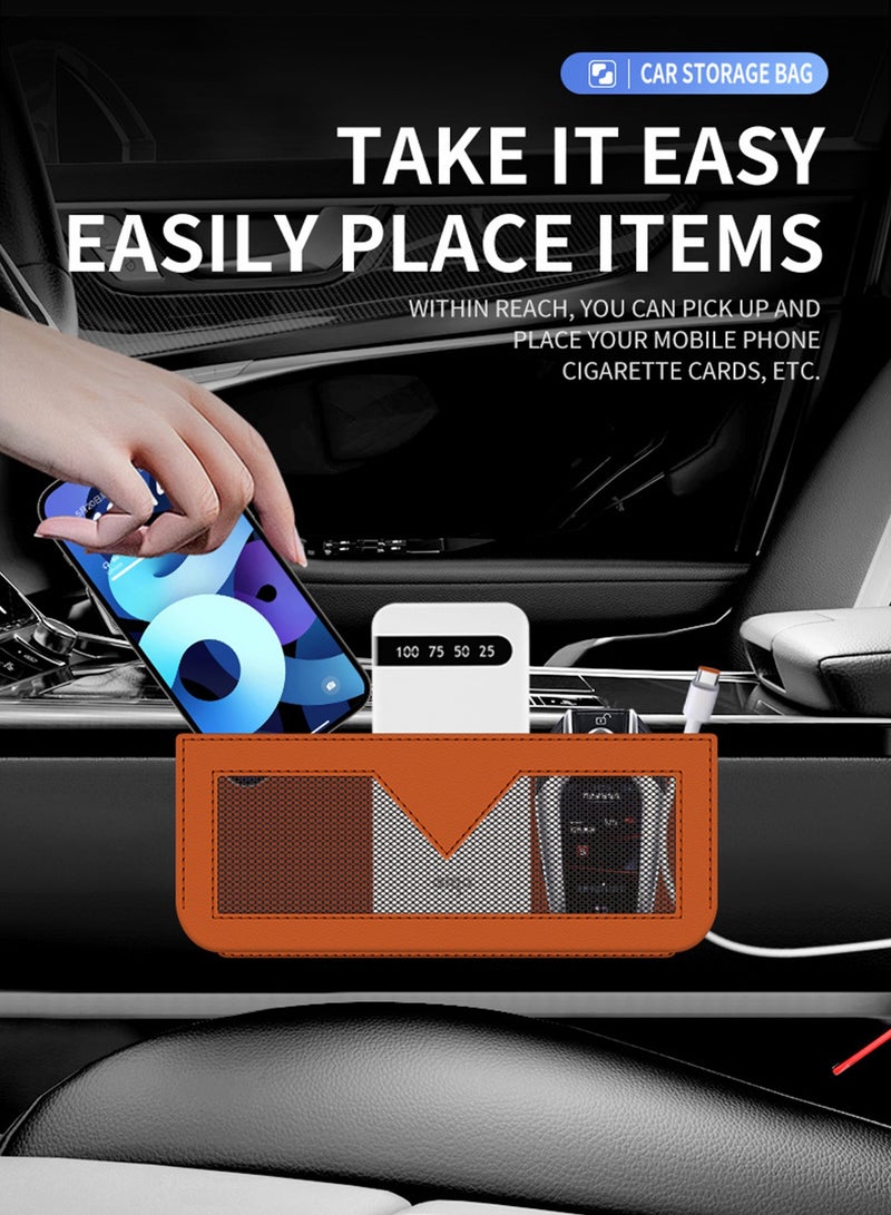أورافلي صندوق تخزين فجوات مقعد السيارة، صندوق تخزين متعدد الوظائف لملء فجوات مقعد السيارة، حقيبة تخزين جانبية من جلد البولي يوريثان لوحدة التحكم في السيارة، يمكن تخزين المفاتيح والهواتف المحمولة وسماعات الأذن والساعات وكابلات الشحن والبطاقات المصرفية - برتقالي - Image 3