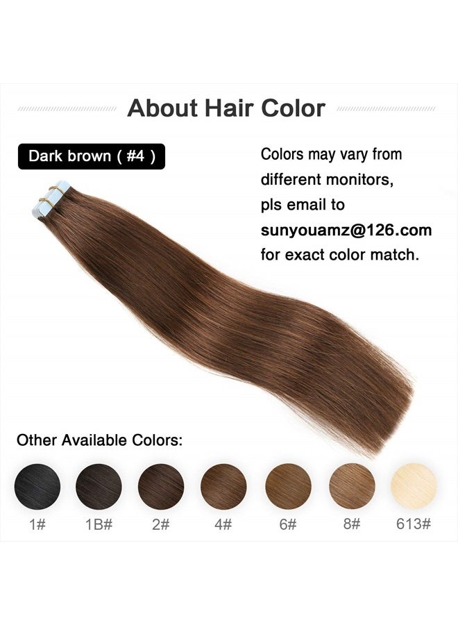 SUYYA Tape in Hair Extensions Human Hair Chocolate Brown Remy Human Hair 18 inches 50g 20pcs Straight Seamless Skin Weft Tape in Human Hair Extensions(18 inches #4 Dark Brown) - Image 3